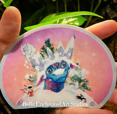 Snow Scene dragon-Holo stardust 4” vinyl sticker