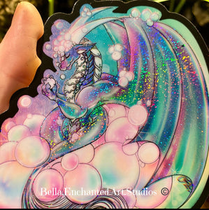 Bubbles Dragon-magical holo Stardust 4” vinyl sticker