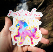 Load image into Gallery viewer, Stabby unicorn 4&quot; Clear Vinyl Sticker