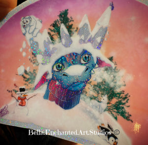 Snow Scene dragon-Holo stardust 4” vinyl sticker