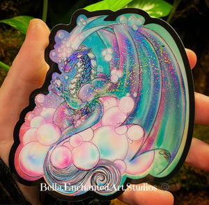 Bubbles Dragon-magical holo Stardust 4” vinyl sticker