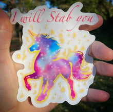 Load image into Gallery viewer, Stabby unicorn 4&quot; Clear Vinyl Sticker