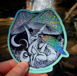 HOLO Magic Mushroom dragon 4" Vinyl Sticker