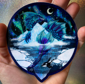 Aurora Borealis Glacier Dragon 4" Vinyl holo dust sticker